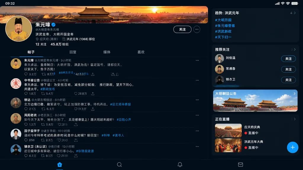Ming Dynasty Social Media Profile UI