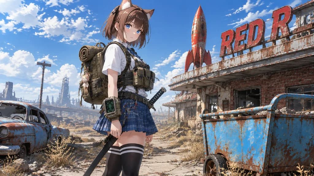 荒廃世界に佇むタクティカルアニメ少女