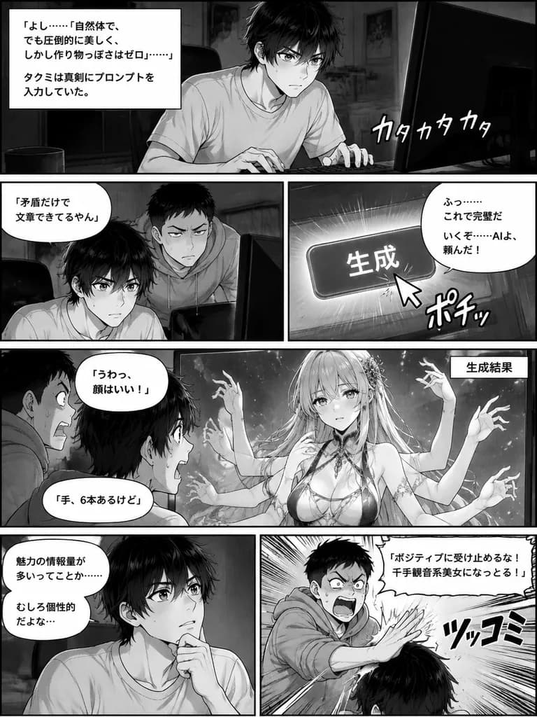 Planche de Manga Comique sur les Ratés d'IA