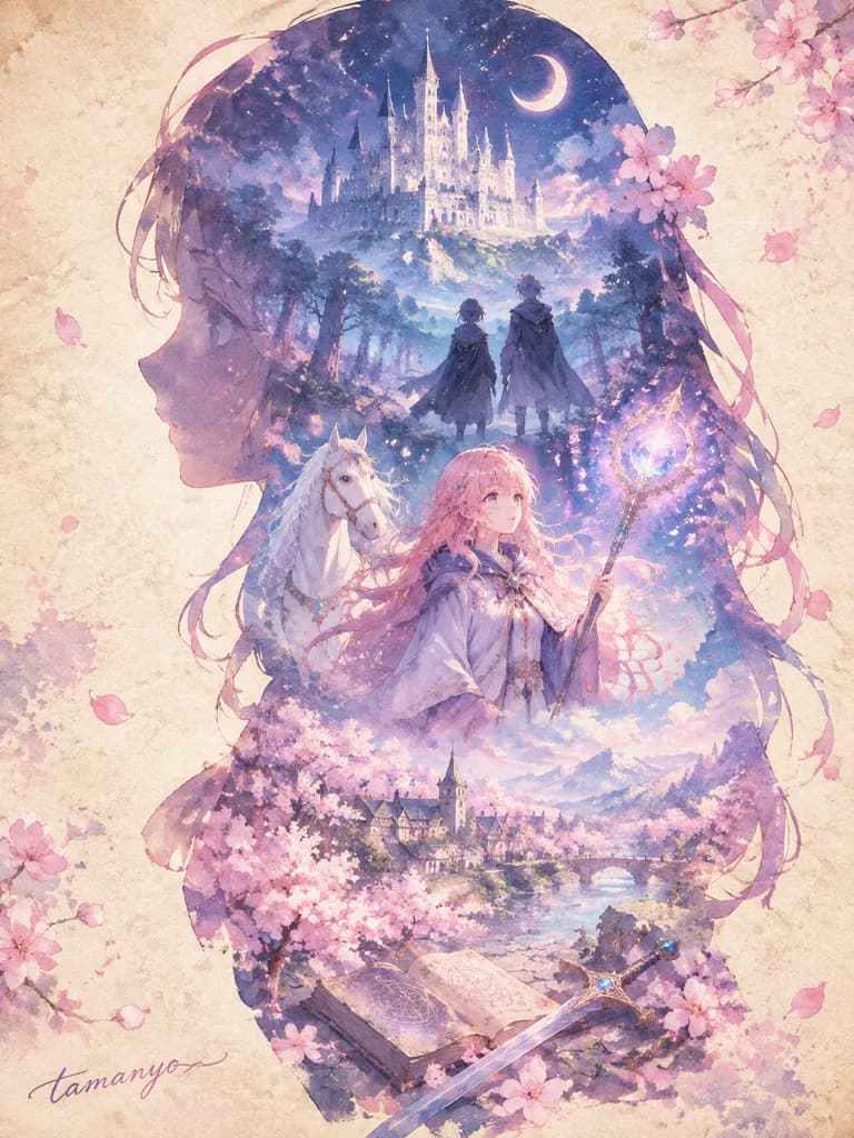 双重曝光水彩奇幻剪影