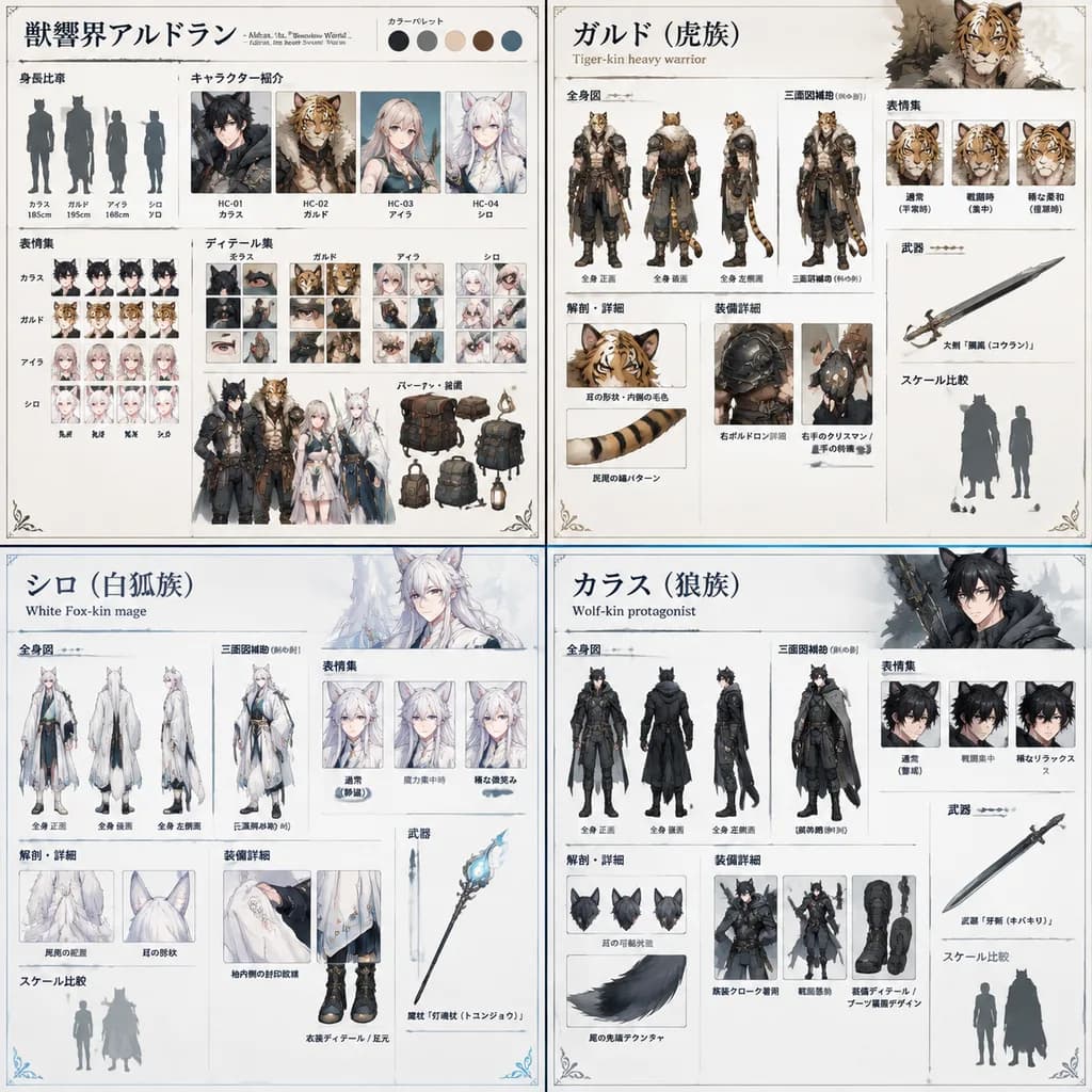 4分割RPGキャラクターデザイン設定資料集