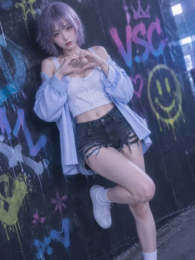 동아시아 스트리트웨어 그래피티 벽 인물 사진