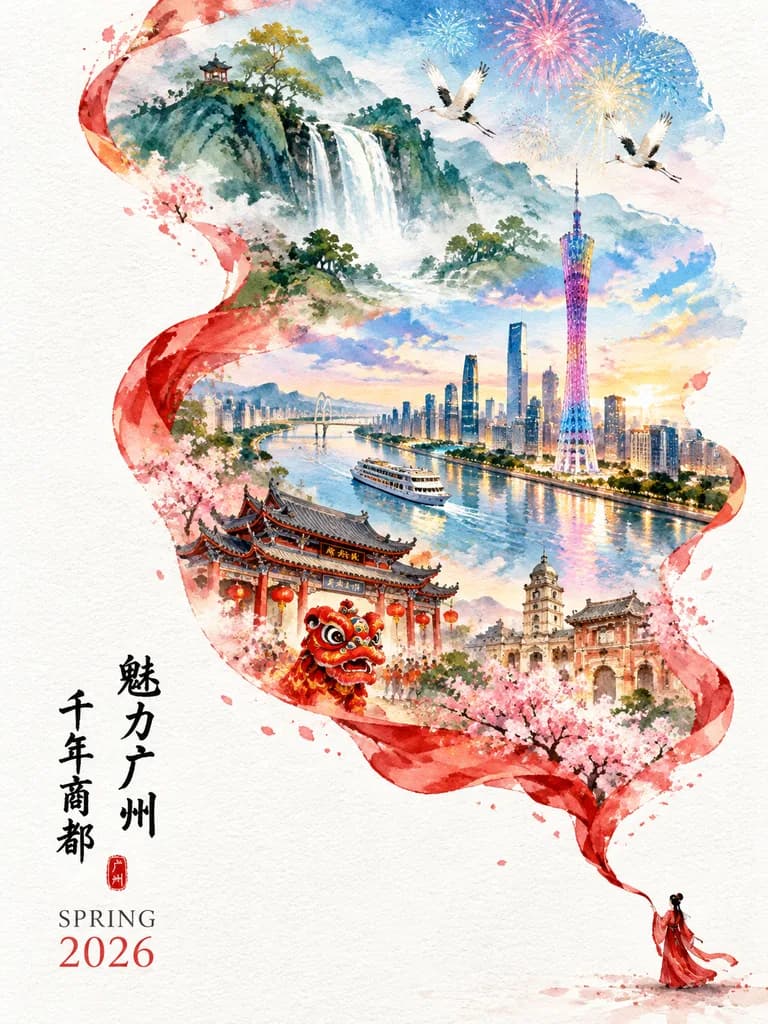 Flowing Silk Ribbon Cityscape Poster