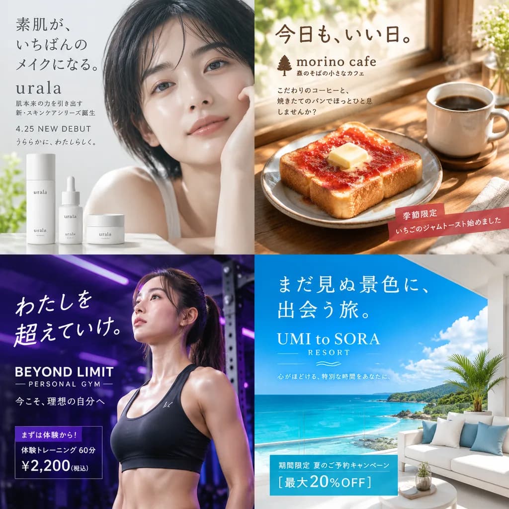 Japanese Advertising Posters in 2x2 Grid