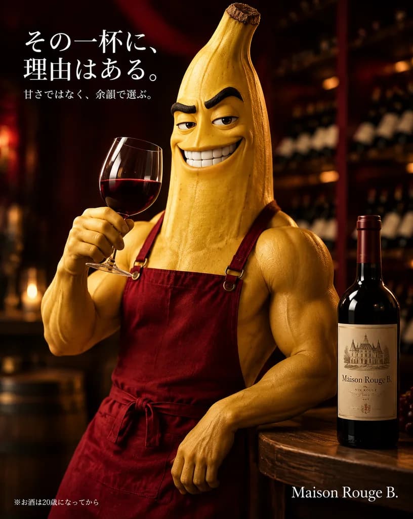 근육질 바나나 와인 광고 포스터