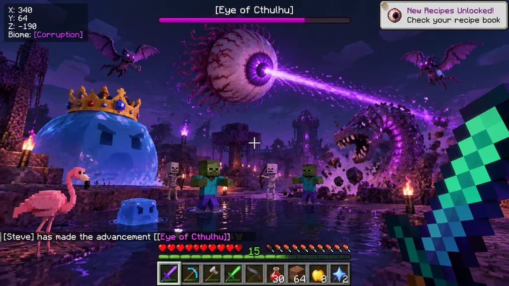 Voxel Sandbox Boss Fight First-Person HUD