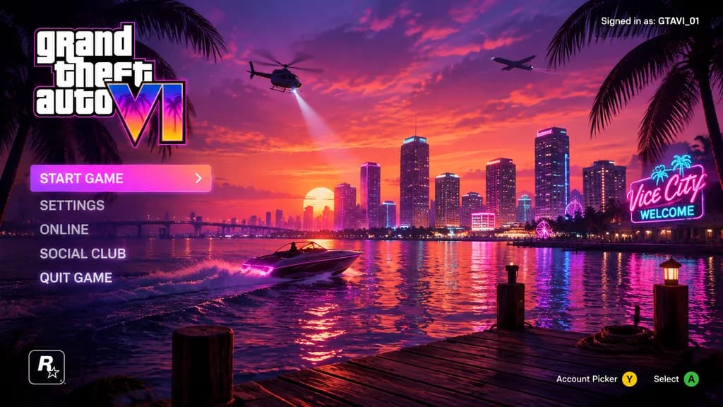 Synthwave Video Game Main Menu UI