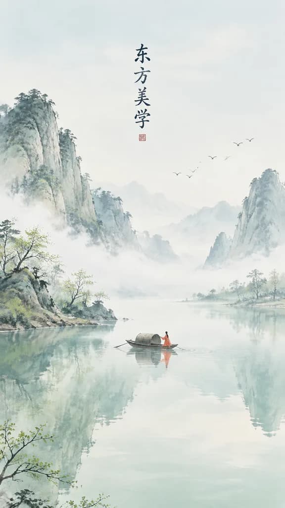 極簡新中式水墨山水海報