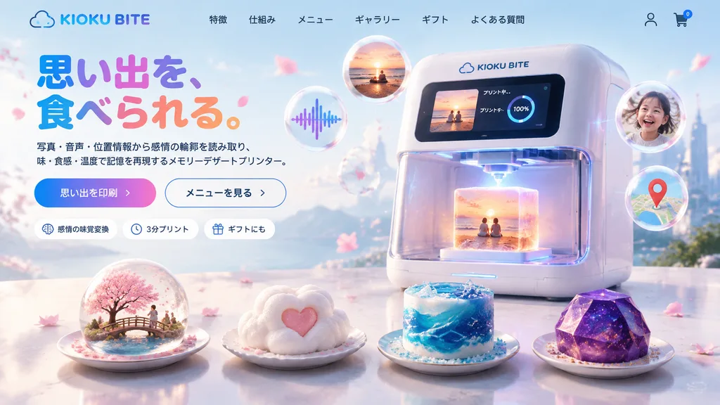 Futuristic Memory Food Printer Landing Page