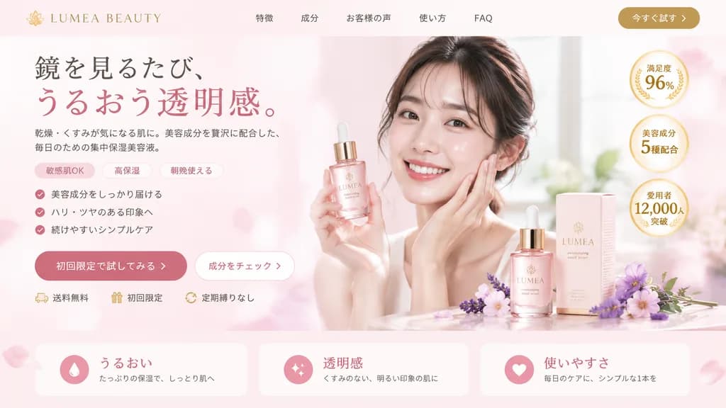 뷰티 코스메틱 랜딩 페이지 목업
