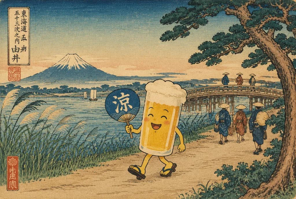 东海道浮世绘风趣吉祥物插画