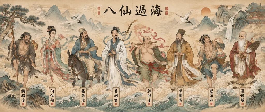 전통 중국 공필화 두루마리 포스터