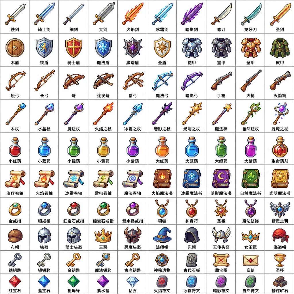 Retro Pixel RPG Item Grid