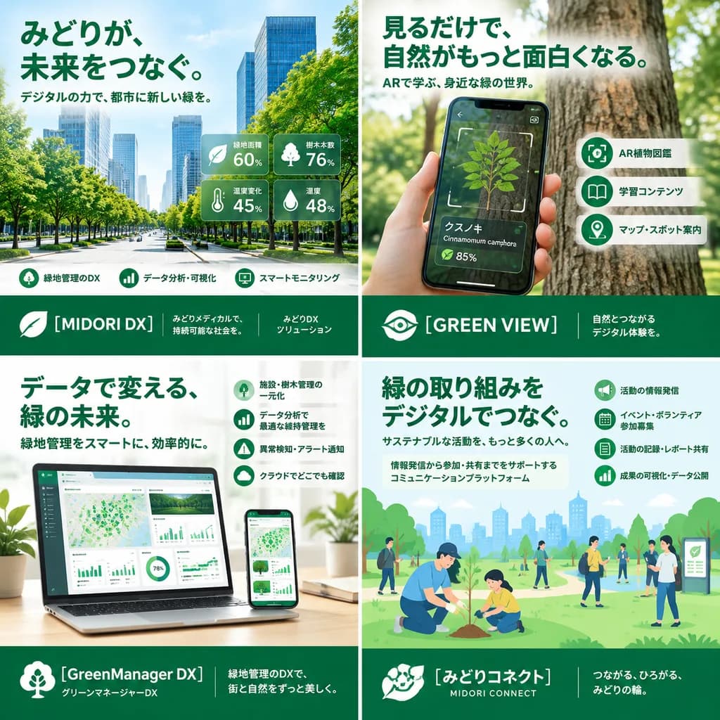 Brochure di marketing 2x2 green-tech in stile giapponese