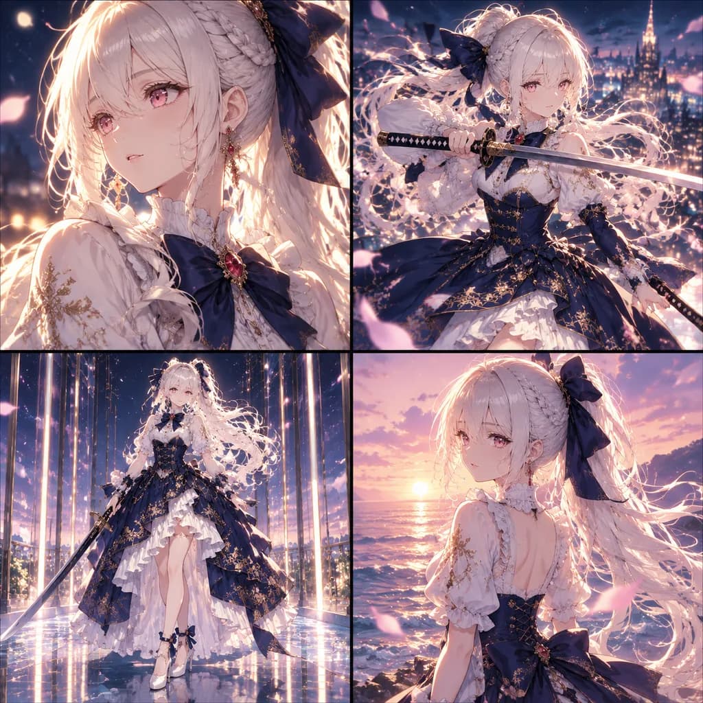 Fantasy Anime Swordswoman Character Collage