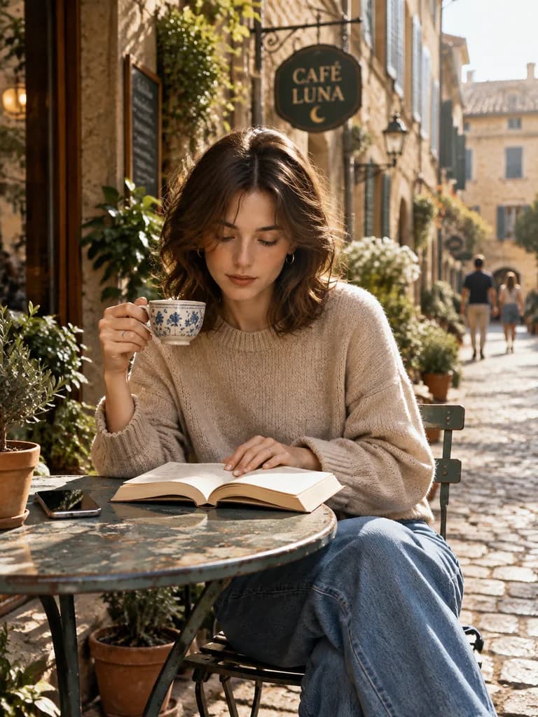 Woman at European Street Café
