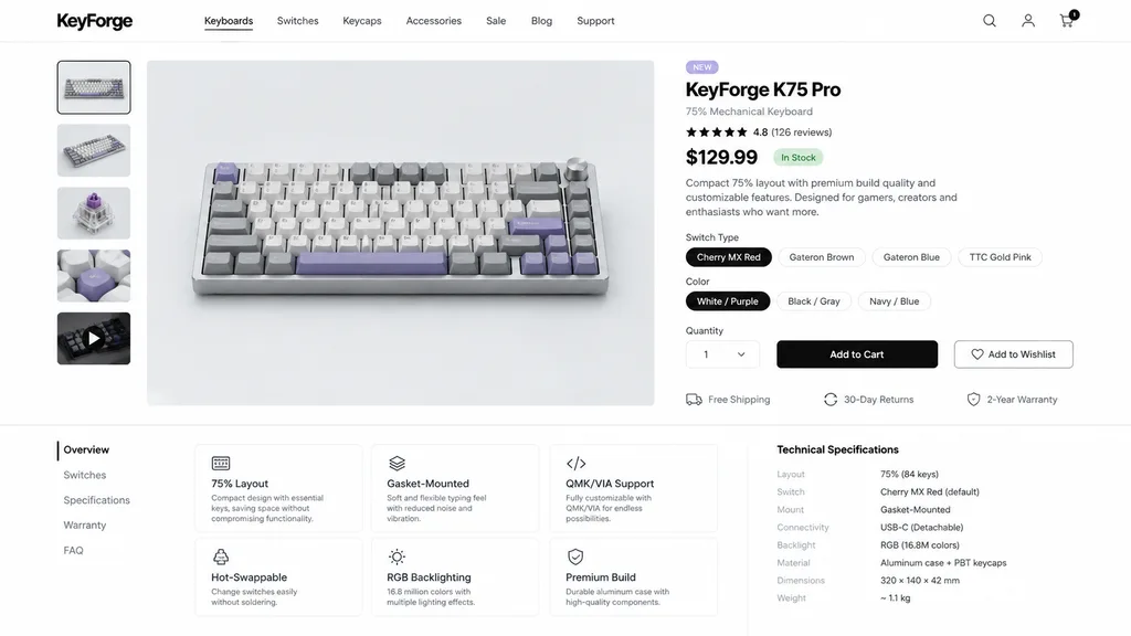 Mechanical Keyboard Ecommerce Product Page Mockup