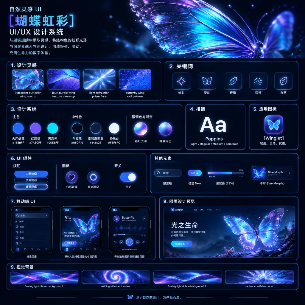 玉虫色バタフライUIデザインシステムボード