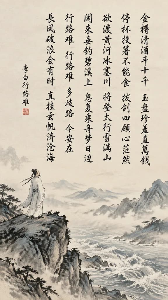 중국 전통 서예 산수화 족자