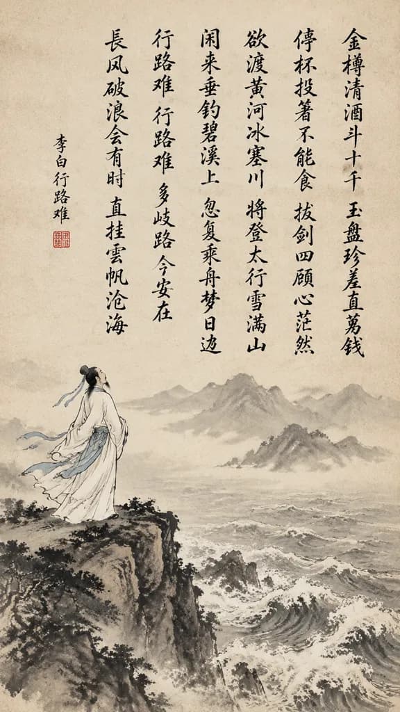 古典水墨書法山水掛軸