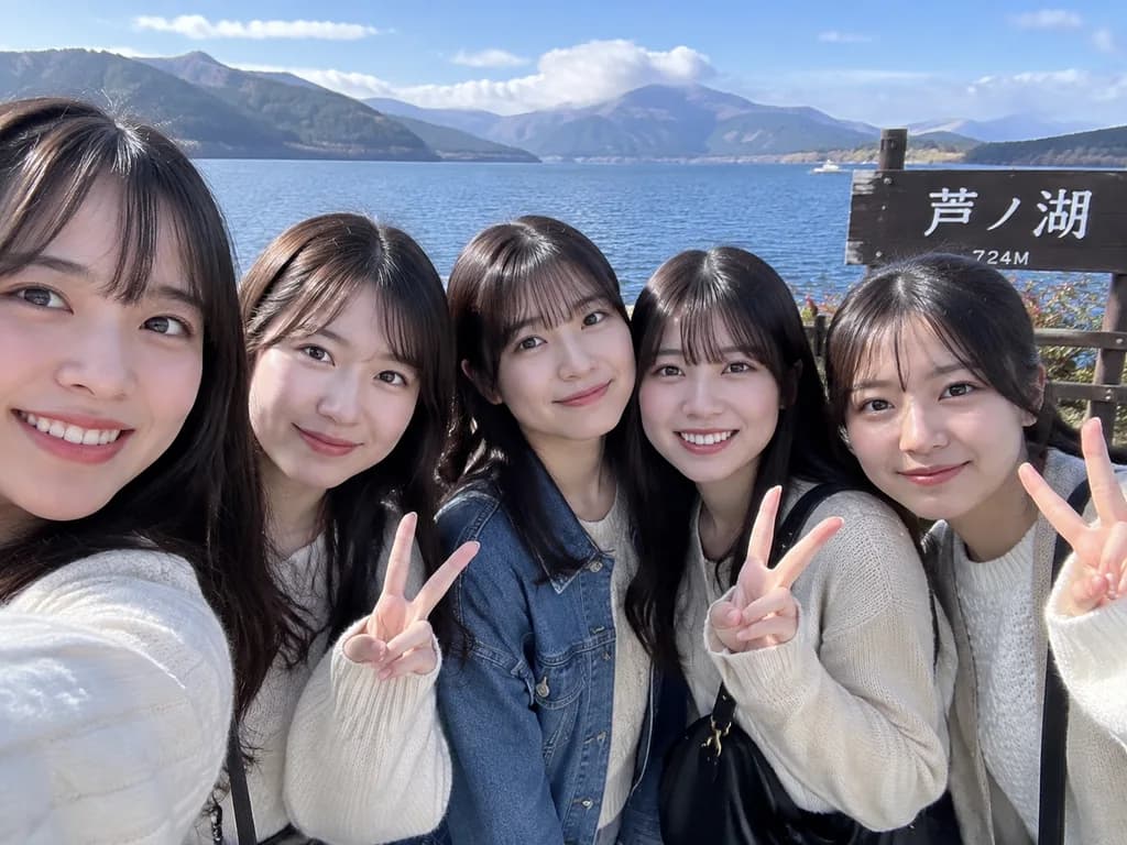 Smartphone Travel Selfie at Lake Ashi