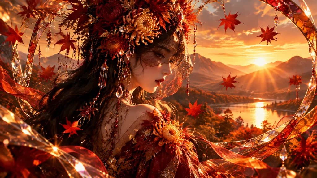 Autumn Fantasy Portrait with Stained Glass and Jewels