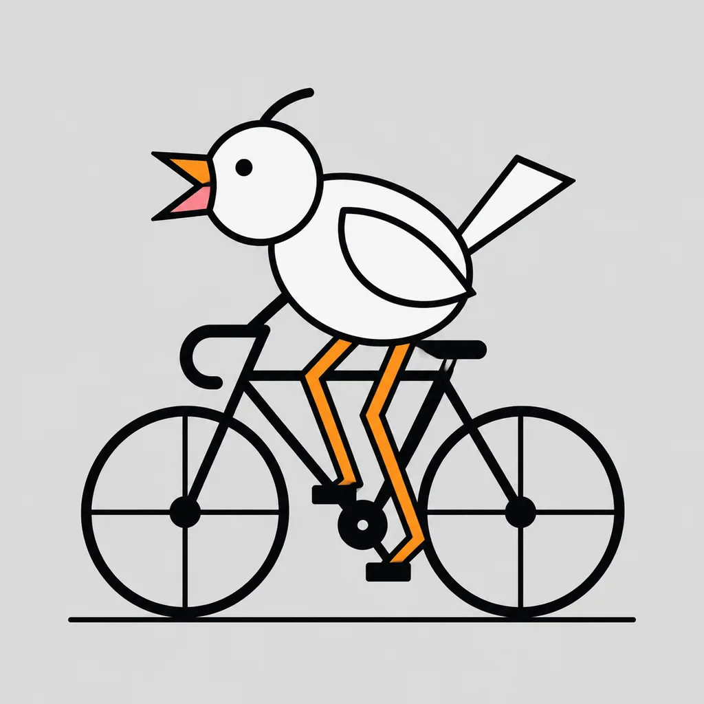 Minimalist Geometric Bird Riding Bicycle