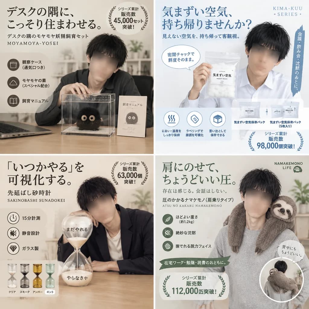 日本の風刺的プロダクト広告グリッド