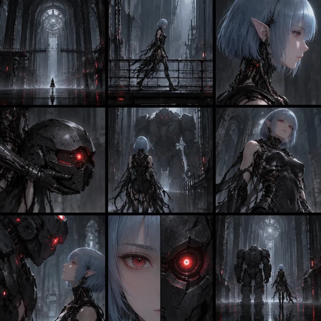 Cyberpunk Android Elf and Mech Storyboard