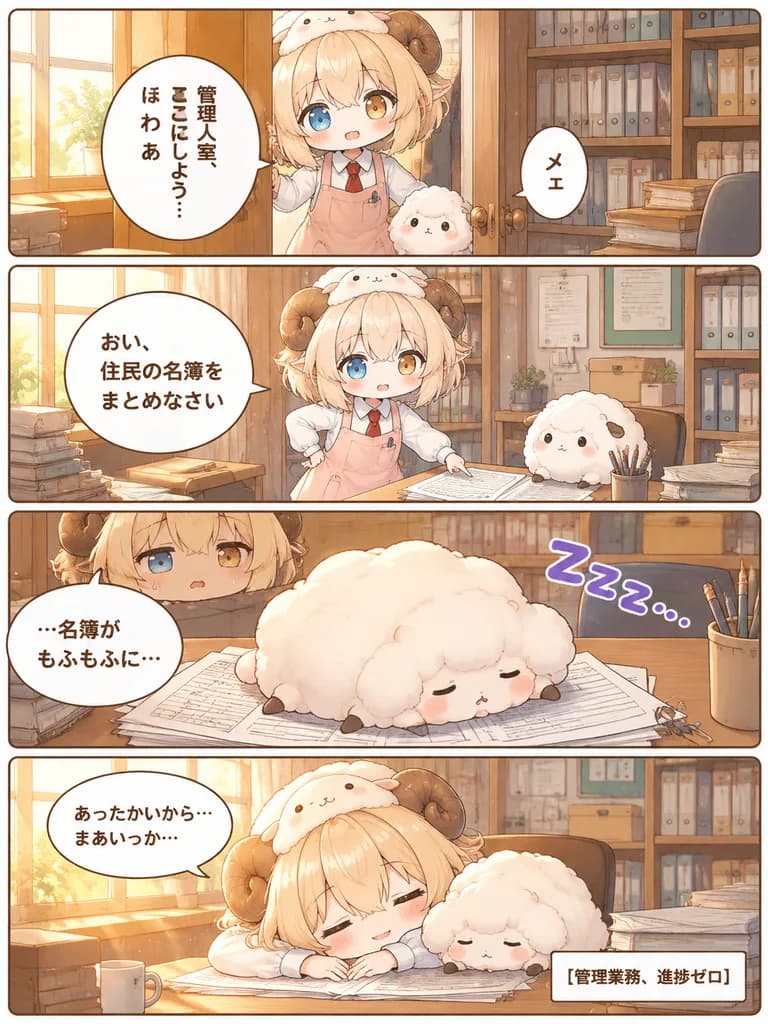 Q版綿羊少女辦公室四格漫畫