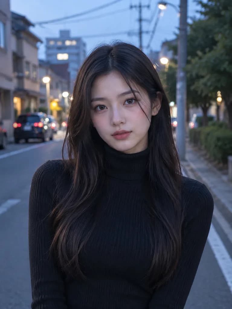 블루 아워 여성 거리 포트레이트