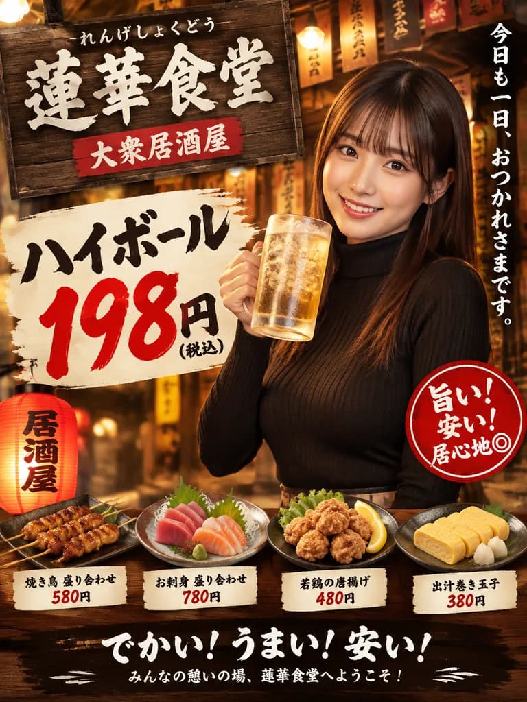 레트로 일본식 이자카야 홍보 포스터