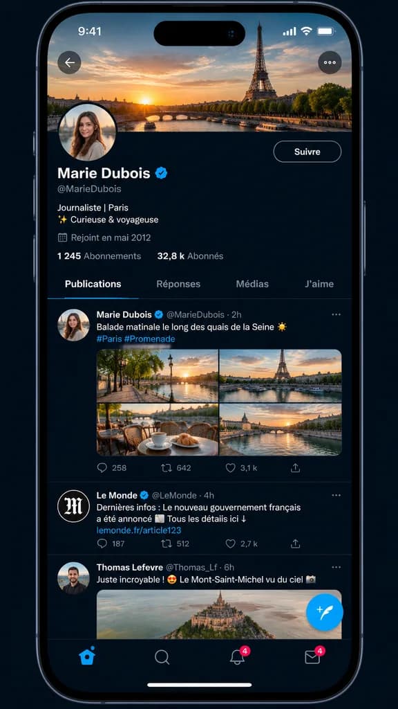 French Social Media Profile Screen Mockup