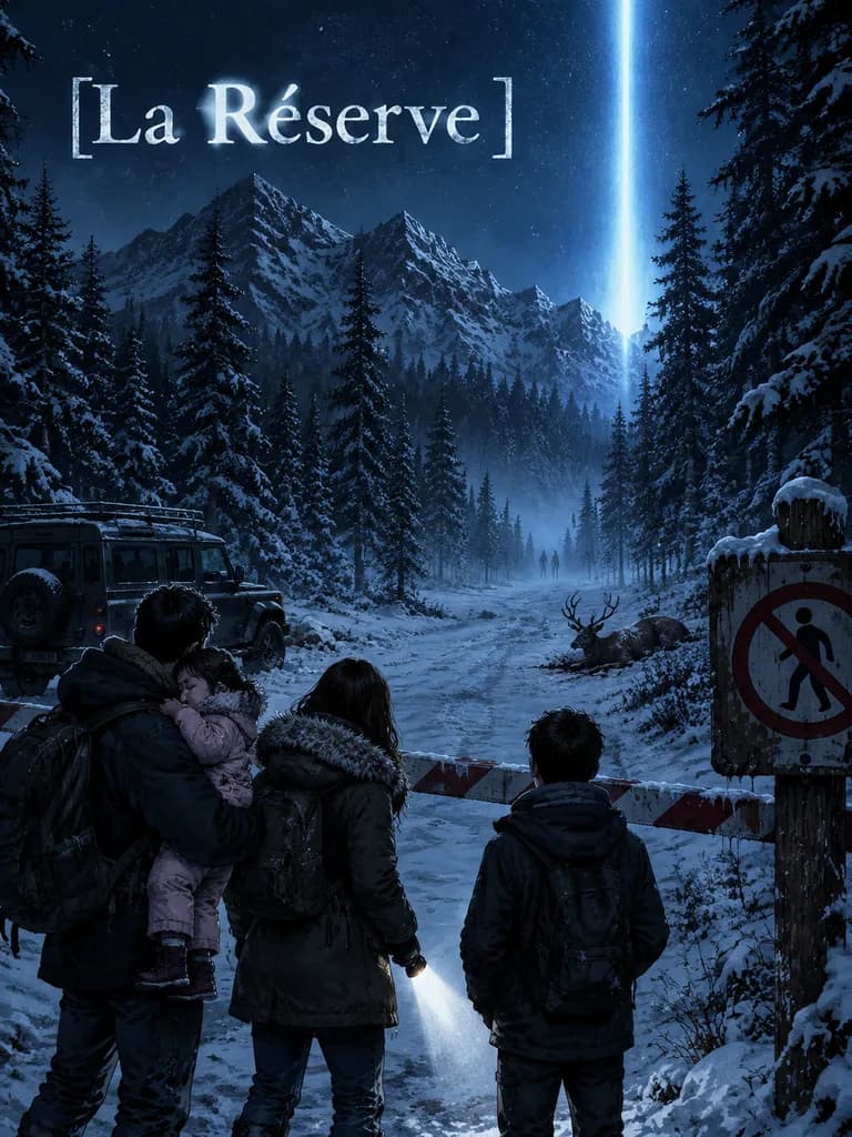 Обложка книги у шлагбаума в заснеженном лесу