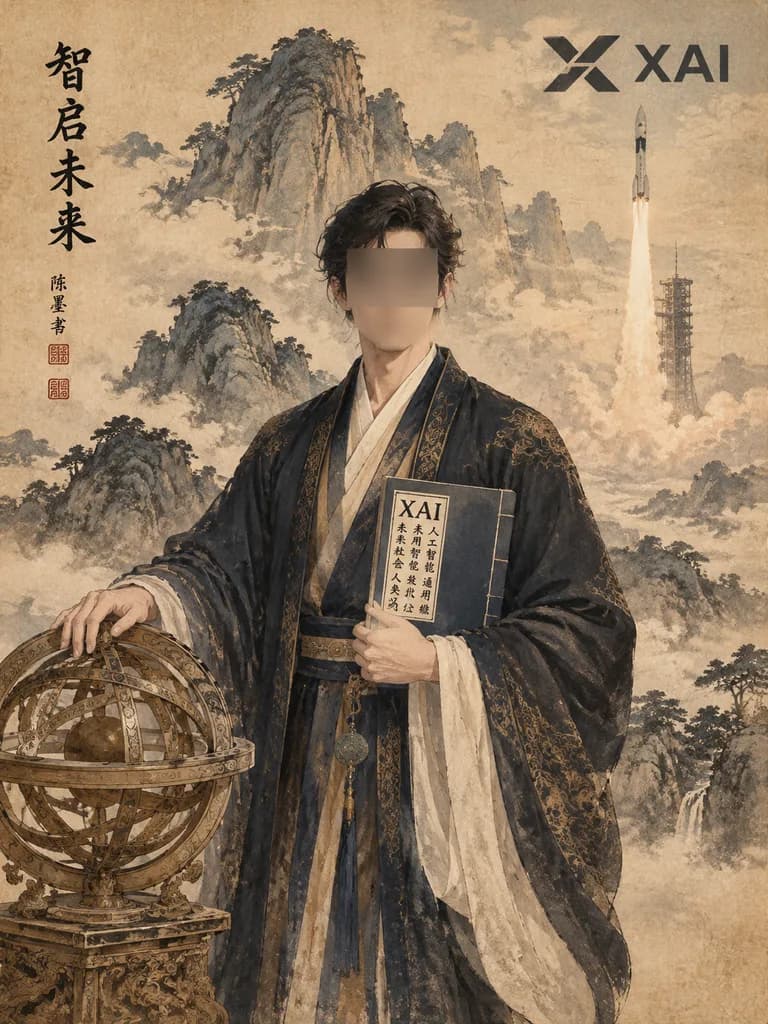 Classical Chinese Scroll with Aerospace Motif