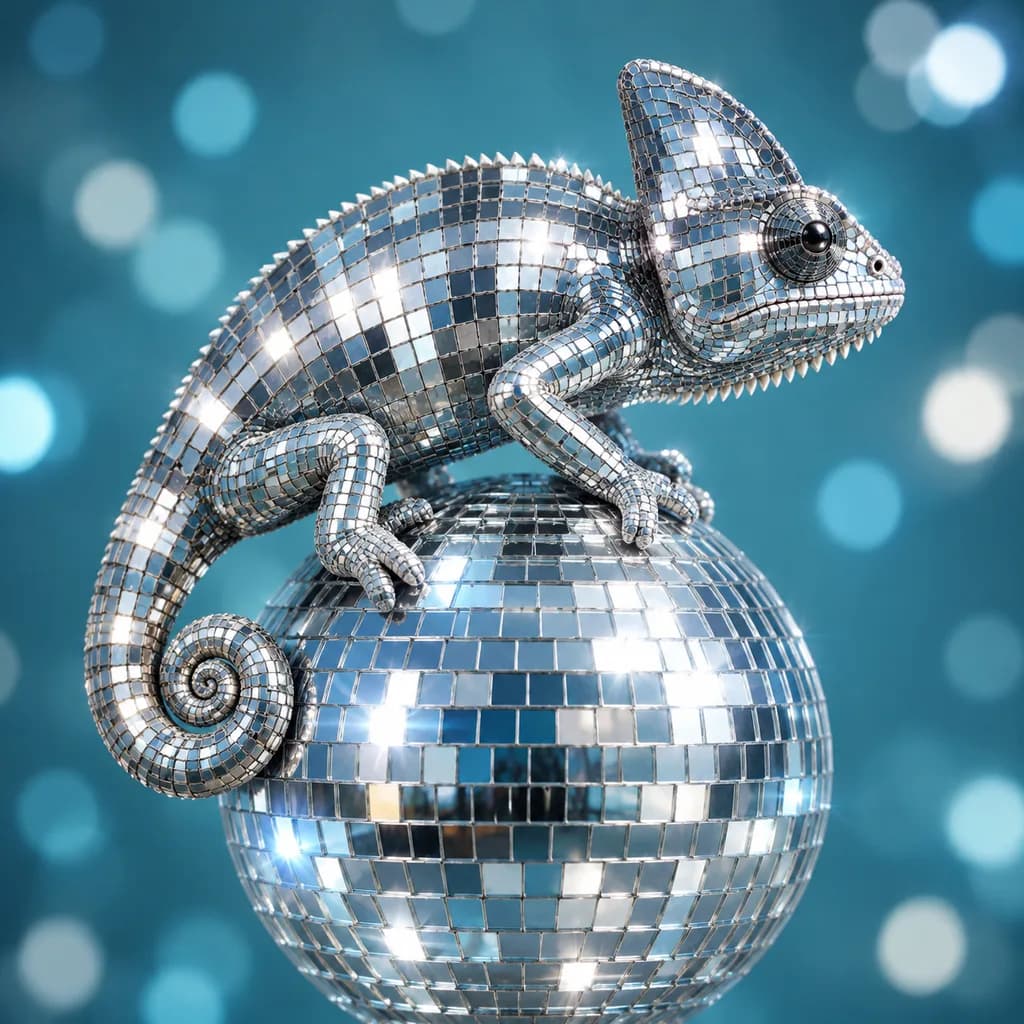 Mirrored Disco Ball Chameleon Sculpture