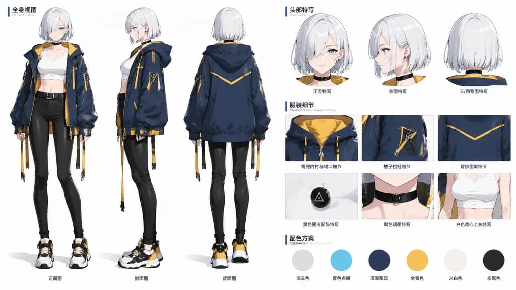 Модельный Лист Аниме-Персонажа в Стилистике Techwear