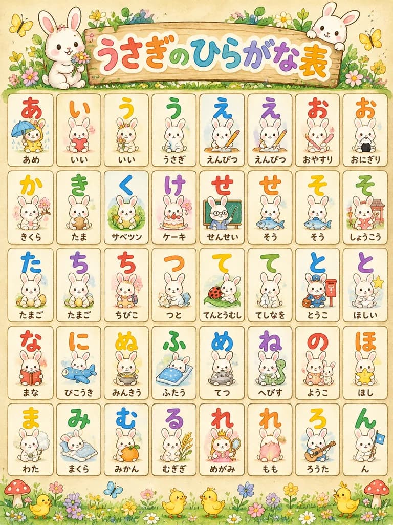Cute Bunny Hiragana Educational Poster