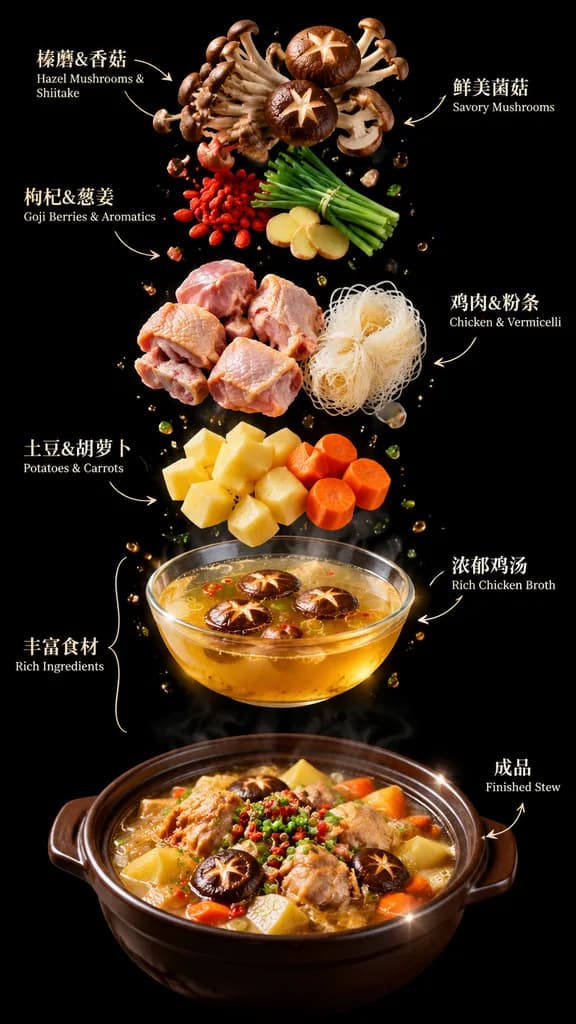 Exploded Chinese Chicken Stew Ingredients Poster