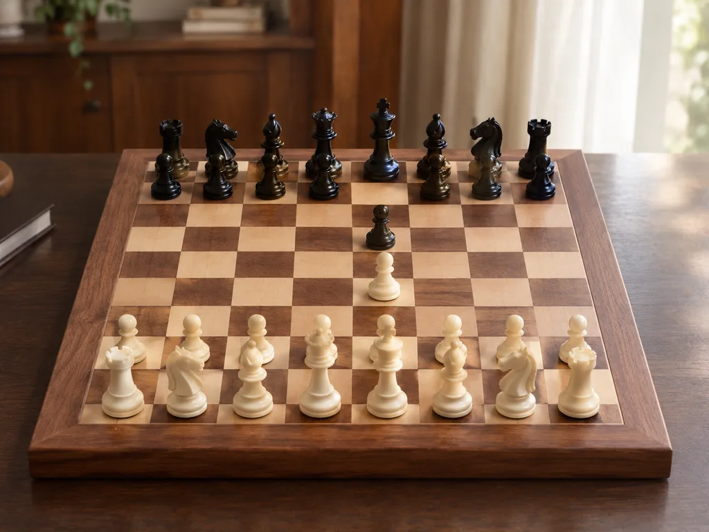 Realistic Wooden Chessboard Opening Setup