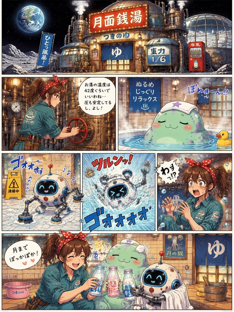 Retro Sci-Fi Lunar Bathhouse Manga Page