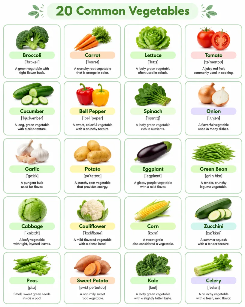 Vegetable Vocabulary Learning Infographic Poster