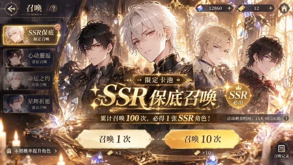 Otome Game Gacha Summon Screen