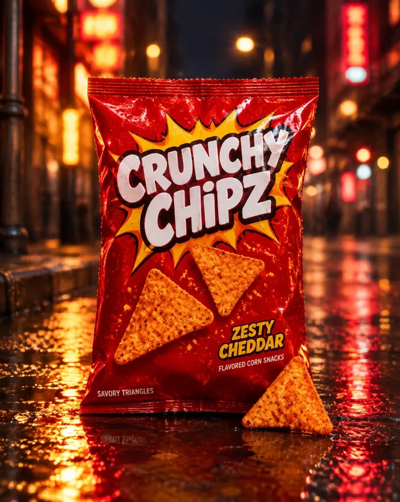 Mockup Pubblicitario Sacchetto di Snack sotto la Pioggia