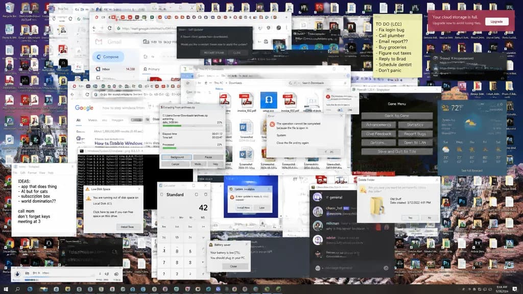 Hopelessly Cluttered Desktop Screen