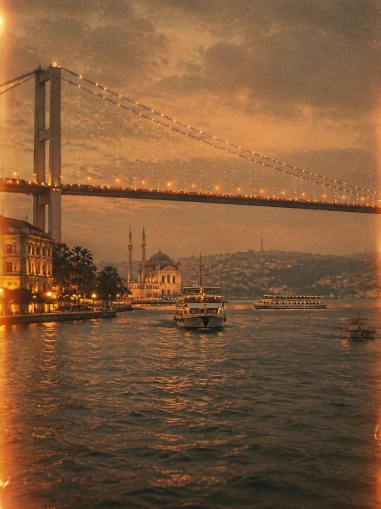 Vintage Dusk Over Bosphorus Strait