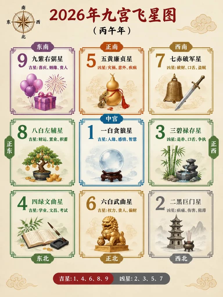 Chinese Nine Palaces Flying Star Chart
