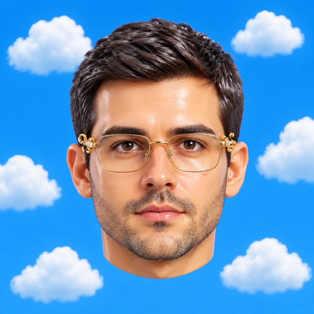 Surreal Floating Head in Blue Sky