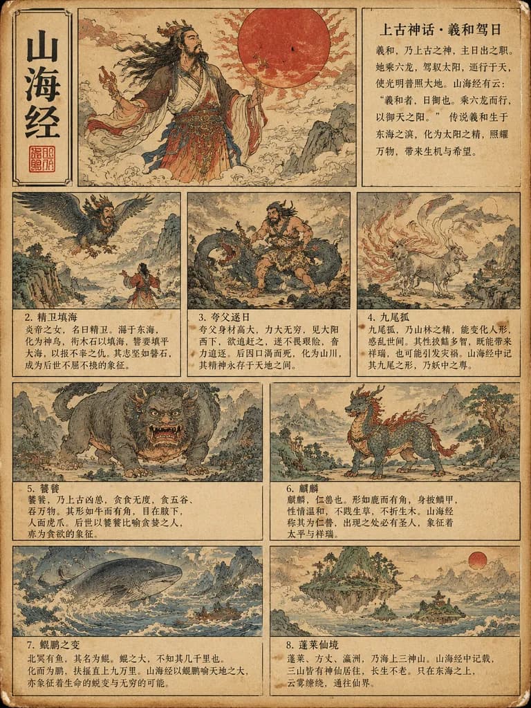 Vintage Shan Hai Jing Illustrated Comic Page