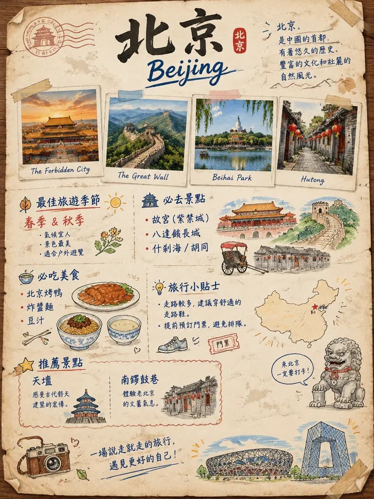 复古手绘旅行手帐信息图海报